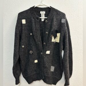 Basler Vintage Cardigan Sweater OOAK Sequin Leaf~embroideredDetails. Sz 36 (10)